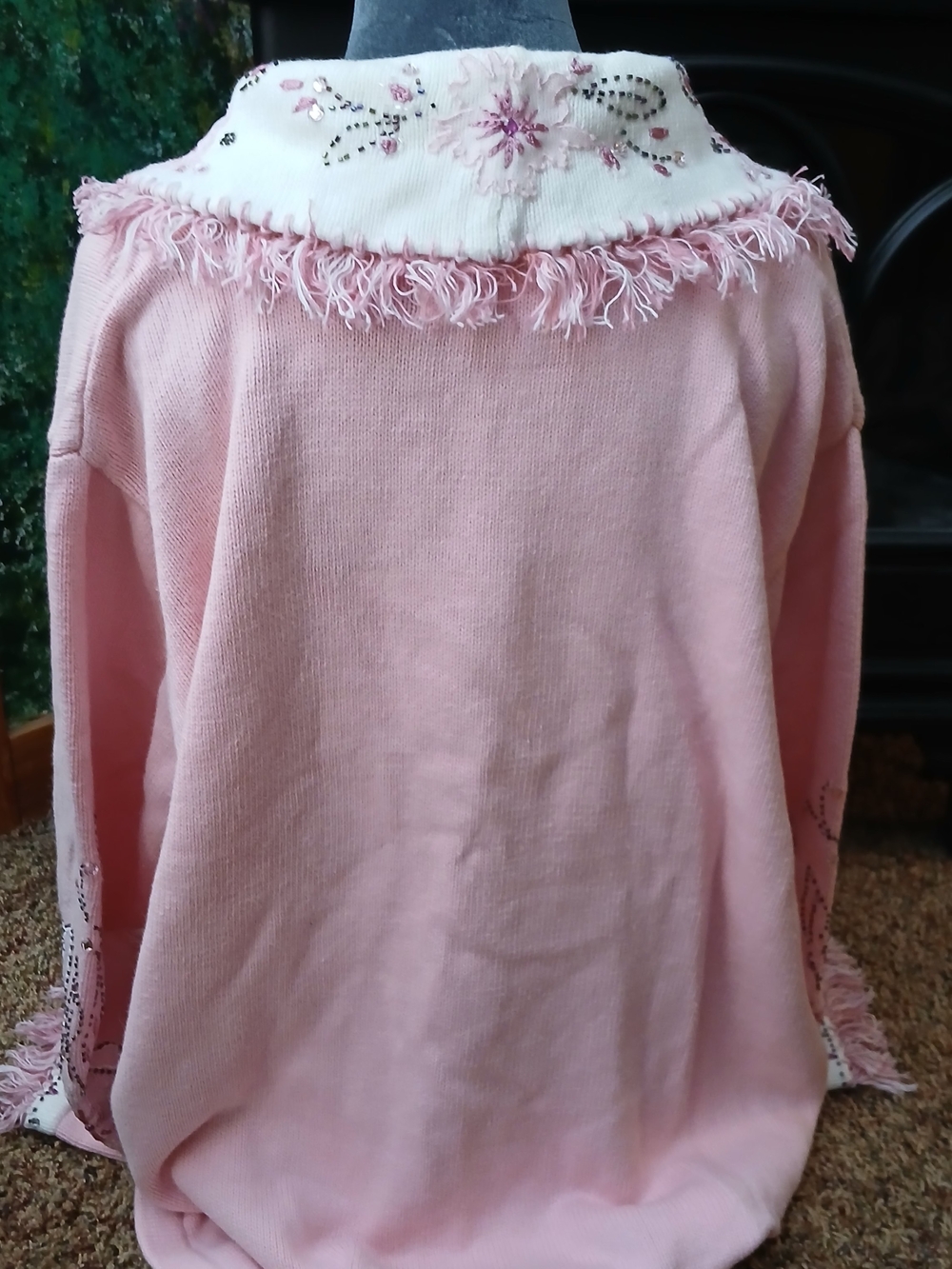 Storybook Knits Pink Embellished Fringe Button-Front Cardigan - Picture 3 of 7
